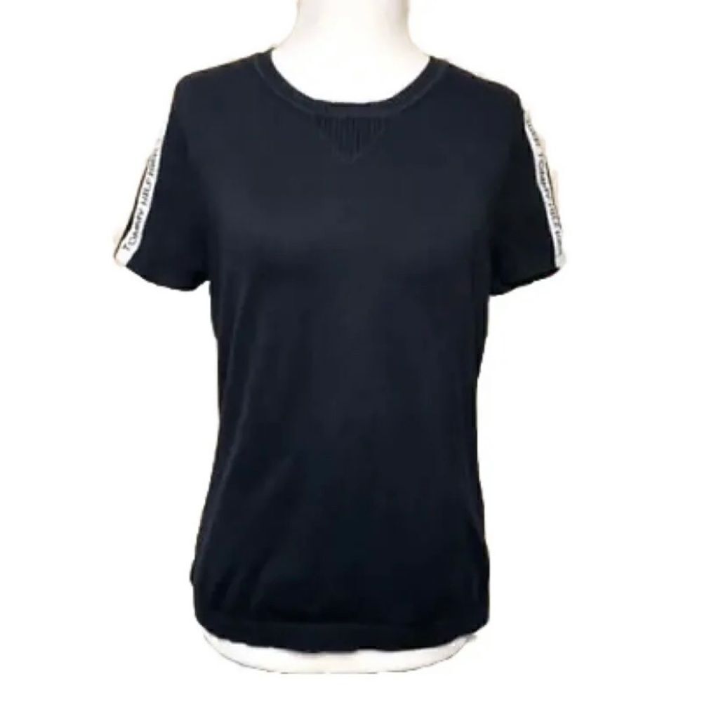 Tommy Hilfiger Jeans Crewneck Sweater Tape Short Sleeve Women’s Medium Black Top